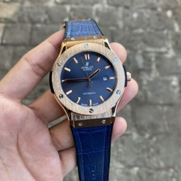 Hublot Automatic Blue With Crocodile Lather.