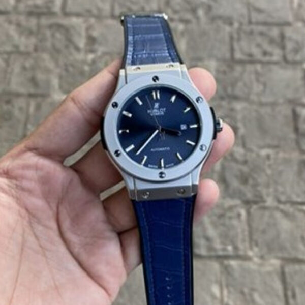 Hublot Automatic Blue with Crocodile Belt.