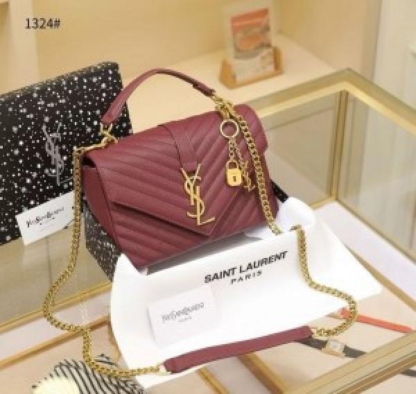 YSL SAINT LAURENT Grain De Poudre Matelasse Chevron Medium Monogram Satchel Black with box 5301