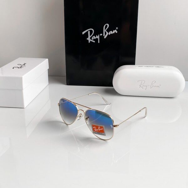 RAYBAN 3026 GOLD BLUE SHADED 61 SUNGLASSES